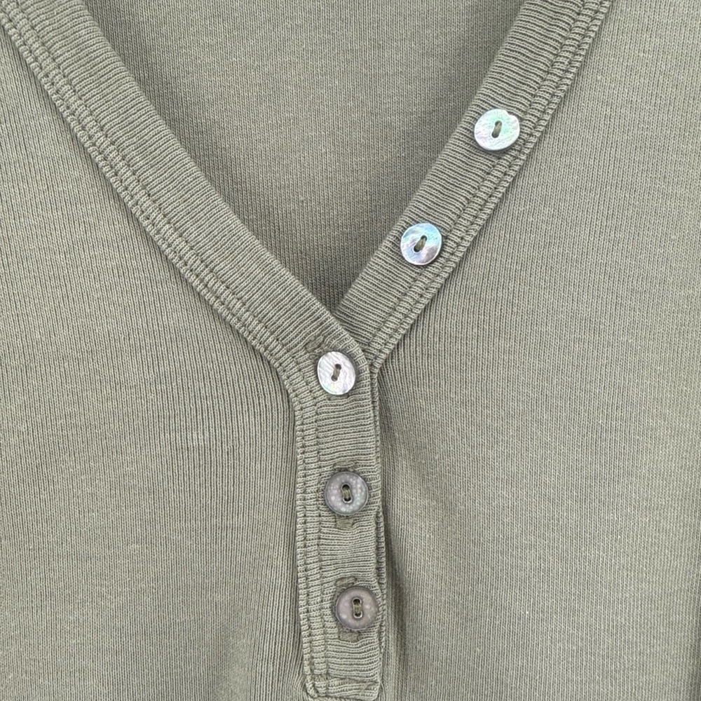 Michael Stars Olive Ribbed Henley Tank - Picture 3 of 7